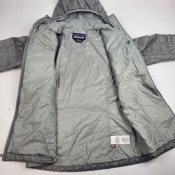 Patagonia Jacket Women Gray Nano Puff Hoody Full Zip Logo Primaloft Pocket M - Picture 9 of 16